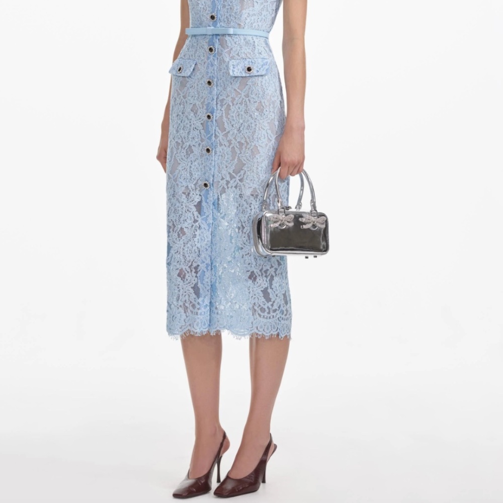 Self-Portrait Light Blue Lace Midi Dress - Picture 6 of 8
